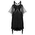 Dark Gothic Butterfly Print A-Line Dress With Vintage Alternative Fashion Elegance
