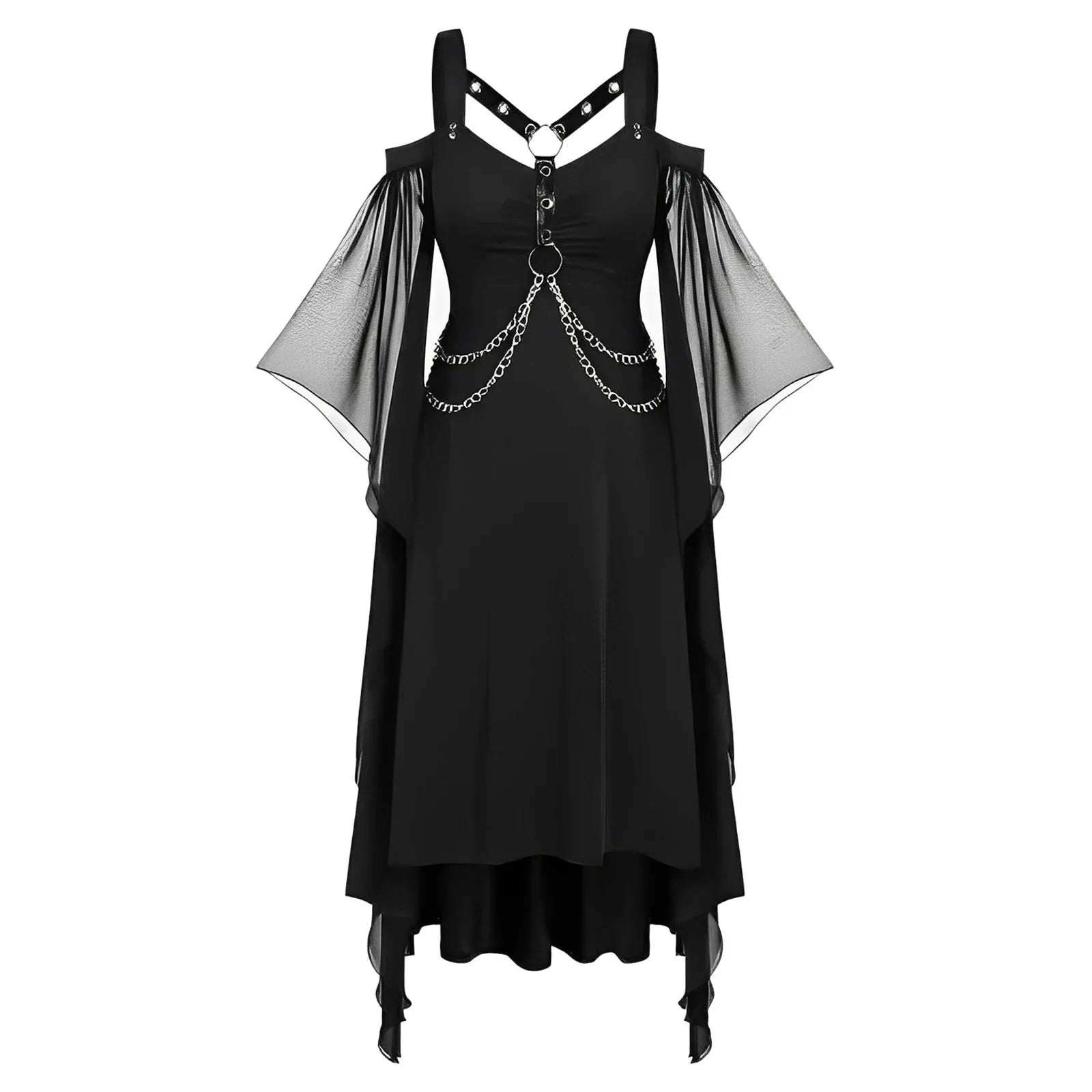 Dark Gothic Butterfly Print A-Line Dress With Vintage Alternative Fashion Elegance