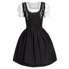 Traditional Bavarian-Inspired Dirndl Dress with Lace-Up Bodice and Puff Sleeves