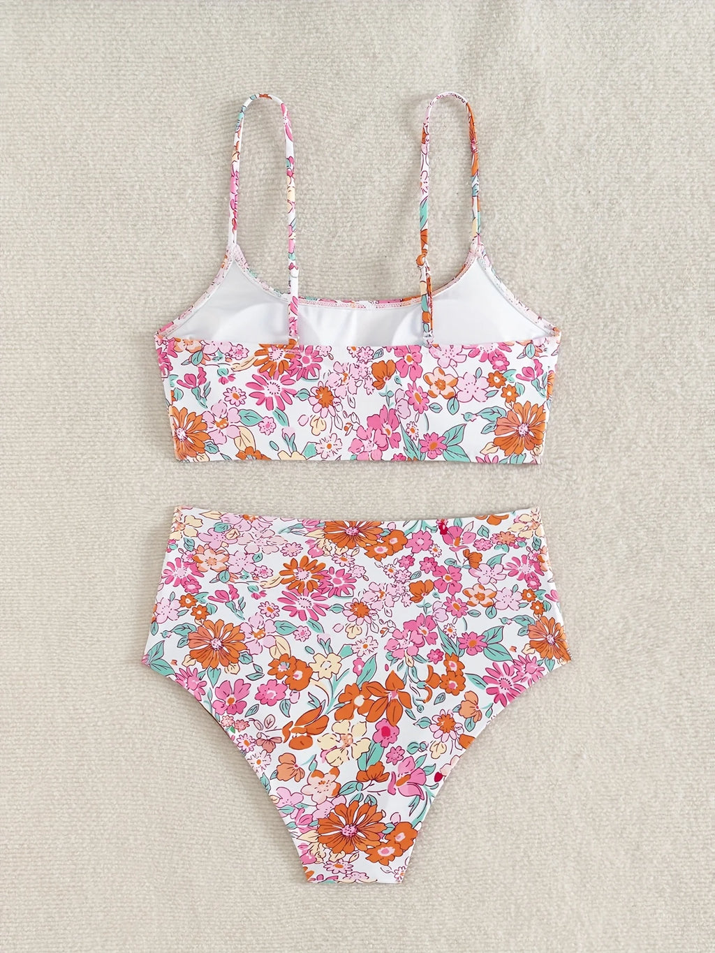 Vintage-Inspired Floral Print High-Waisted Bikini with Bralette Top