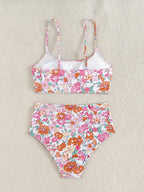 Vintage-Inspired Floral Print High-Waisted Bikini with Bralette Top