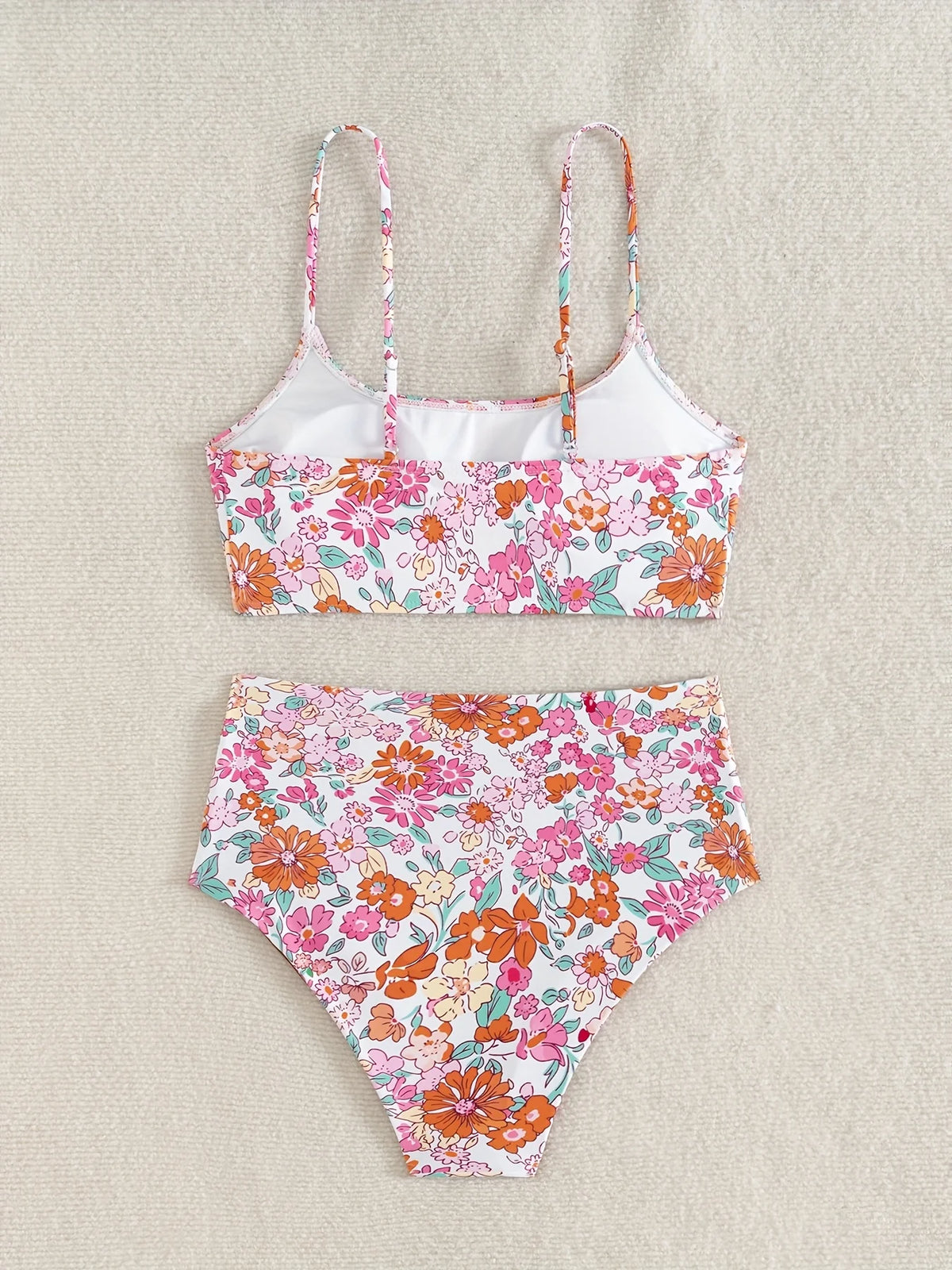 Vintage-Inspired Floral Print High-Waisted Bikini with Bralette Top