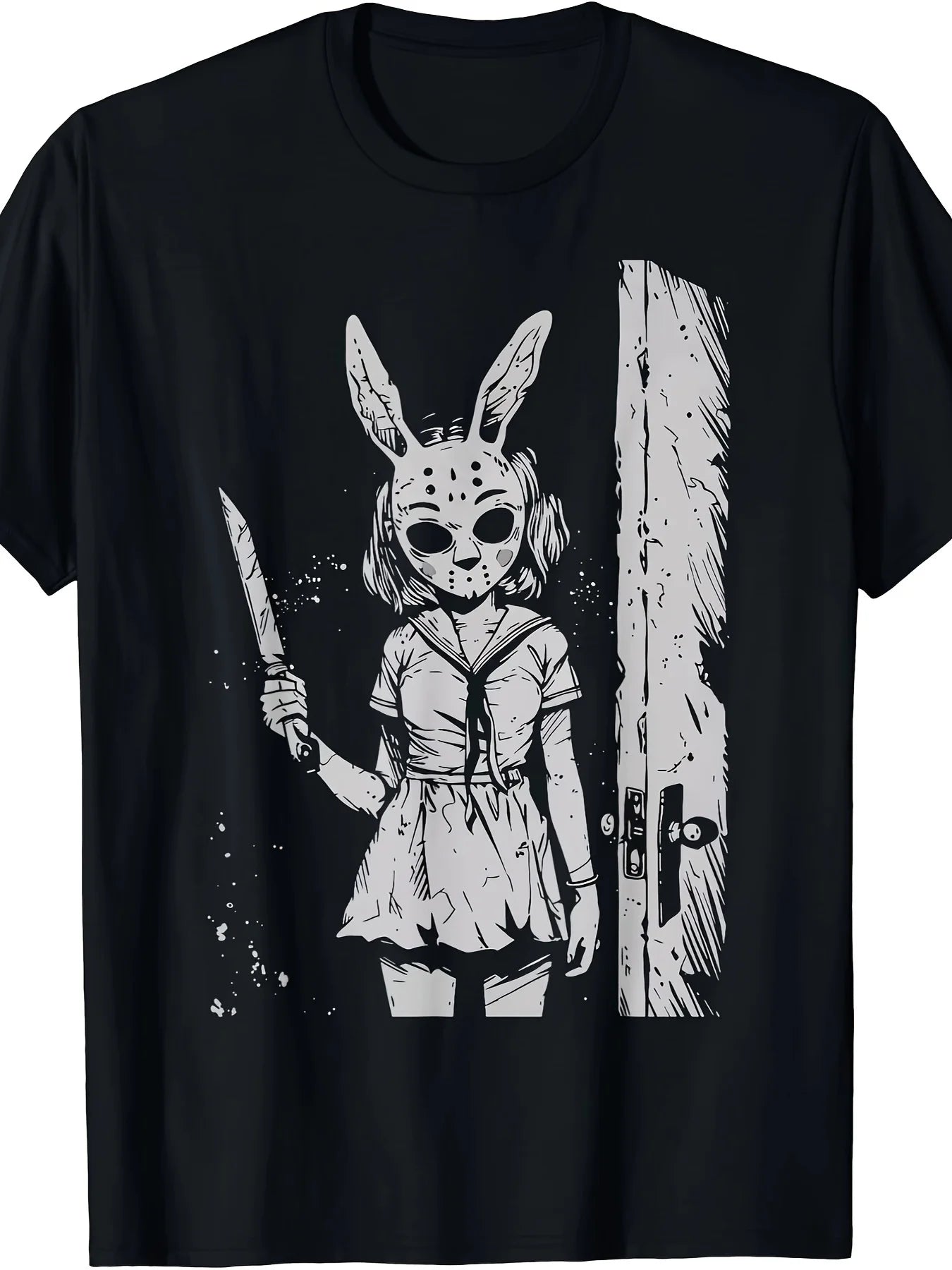 Cute Goth Rabbit Illustration Oversized Manga Streetwear Graphic Tee