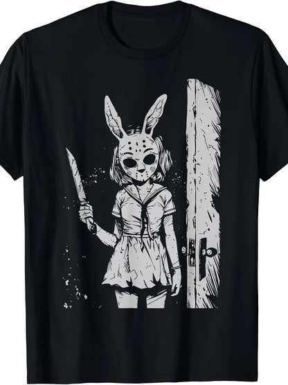 Cute Goth Rabbit Illustration Oversized Manga Streetwear Graphic Tee