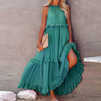 Sleeveless Tiered Maxi Dress with Relaxed Flowing Contemporary Shape