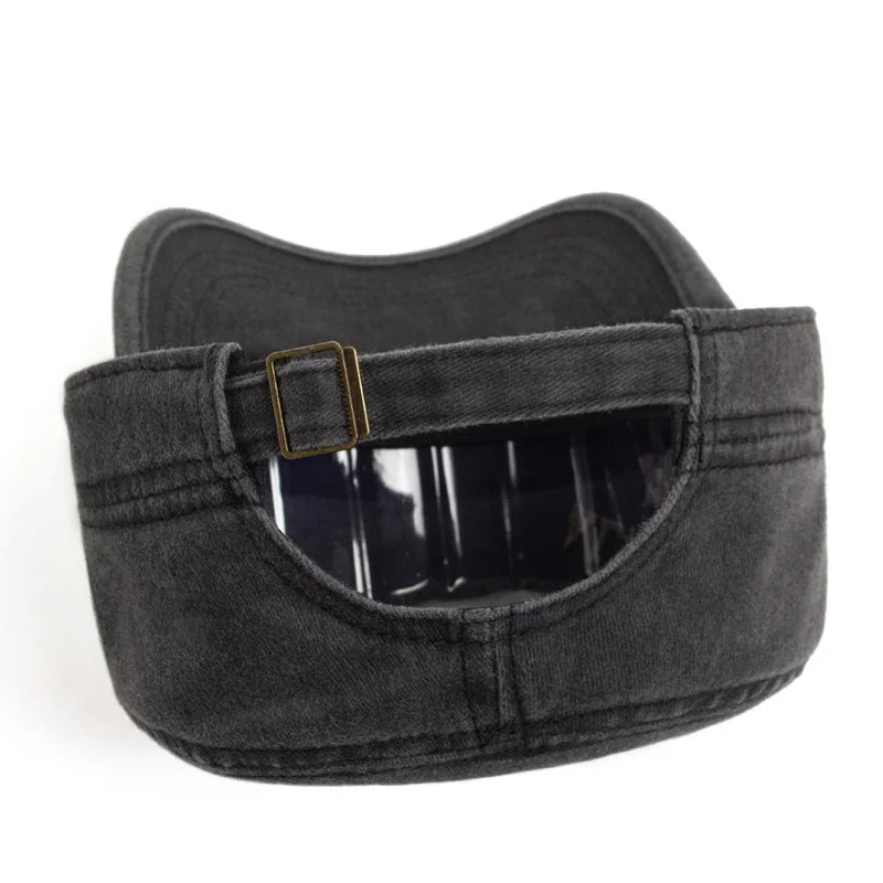 Unisex Vintage Military Style Flat Top Cap with Embroidered Detail for Casual Everyday Wear