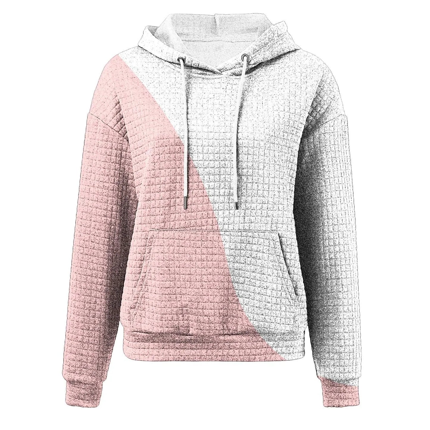 Women's Oversized Color Block Waffle Knit Hoodie for Relaxed Everyday Streetwear Style