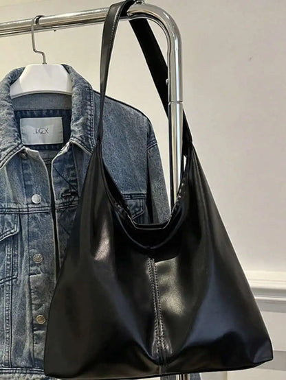 Large Slouchy Faux Leather Hobo Tote Bag with Relaxed Shoulder Design