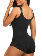 Elegant Zip-Front V-Neck Bodysuit with Lace Hip Detailing