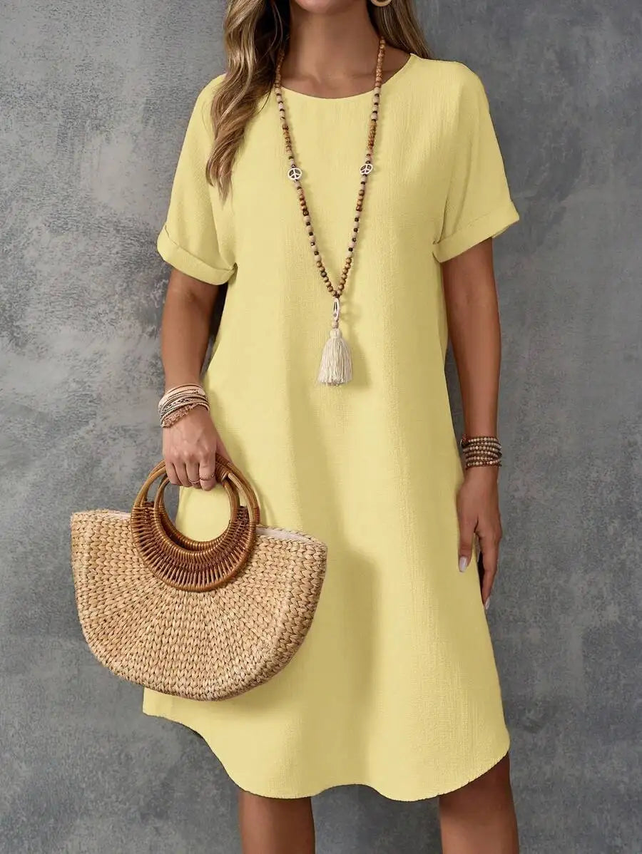 Relaxed Short Sleeve A-Line Mini Dress for Effortless Everyday Styling