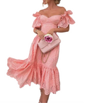 Romantic Off Shoulder Ruffle Trim Alternative Fashion Midi Dress