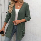Women's Open Front Knit Cardigan with Pockets and Relaxed Longline Fit