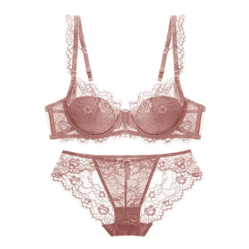 Dusty Rose Delicate Eyelash Lace Unlined Underwire Lingerie Set