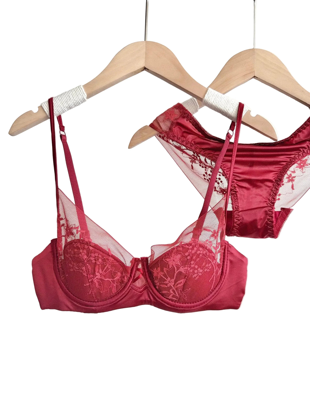 French-Inspired Satin and Lace Demi Balconette Bra and Panty Set