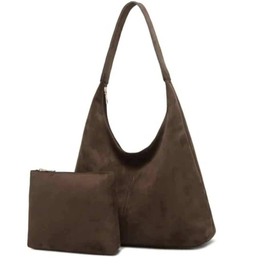 Soft Suede Style Crescent Hobo Bag with Relaxed Shoulder Carry Design