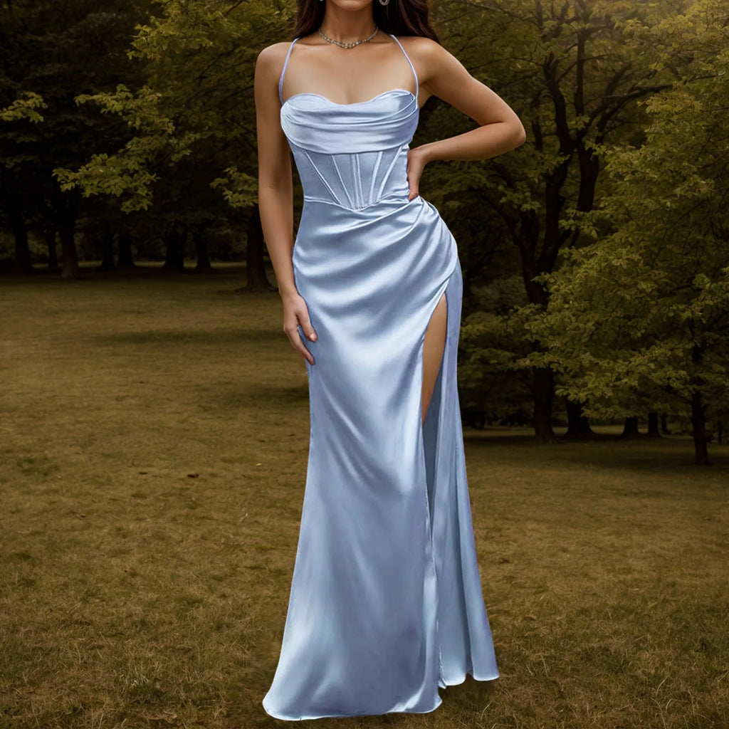 Satin Finish Corset Inspired Maxi Dress with Sculpted Silhouette
