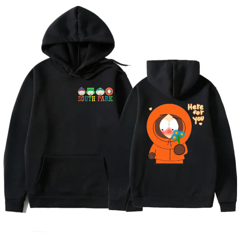 Cartoon Graphic Hoodie with Relaxed Streetwear Fit and Large Back Artwork