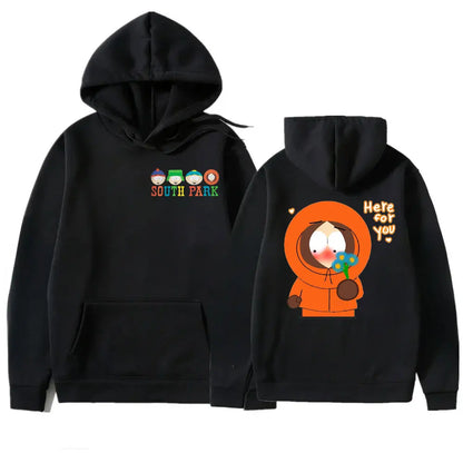 Cartoon Graphic Hoodie with Relaxed Streetwear Fit and Large Back Artwork