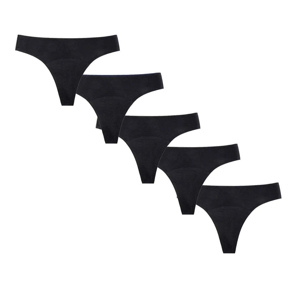 Five-Piece High-Waisted Absorbent Menstrual Thong Set with Lace Waistbands