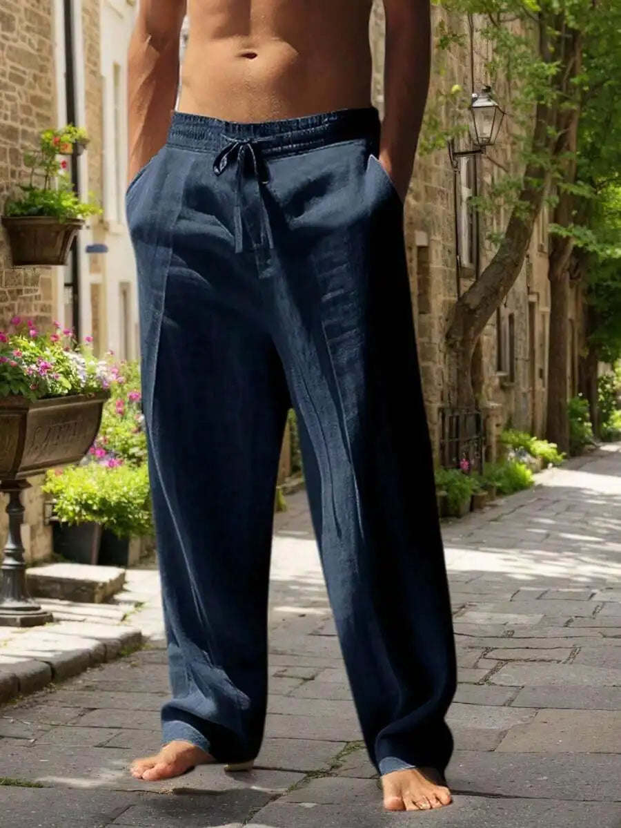 Men's Drawstring Wide Leg Casual Pants with Relaxed Fit and Lightweight Everyday Comfort