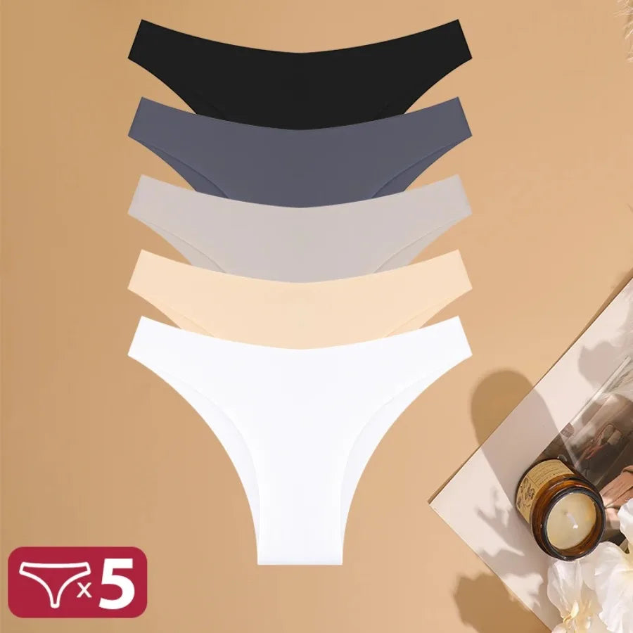 5-Piece Women’s Seamless Low-Rise Brazilian Briefs Set with Colorful Striped Details, Smooth Silhouette and Assorted Designs
