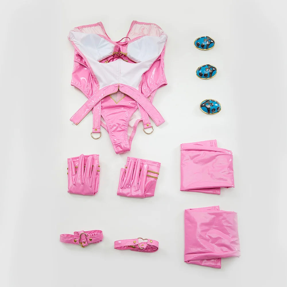 Women's Halter Cutout Bodysuit Set with Matching Gloves, Leg Bands and Coordinated Accessories