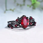 Gothic Oval Crystal Statement Ring Set With Ornate Dark Fantasy Design