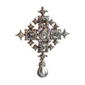 Baroque Cross Statement Brooch with Ornate Pendant Detail