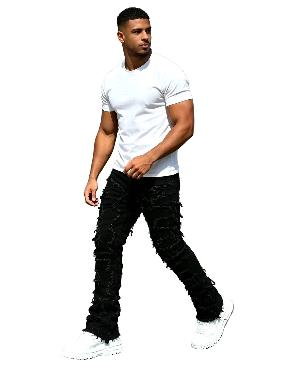 Men's Stacked Slim Denim Jeans with Frayed Finish and Contemporary Streetwear Fit