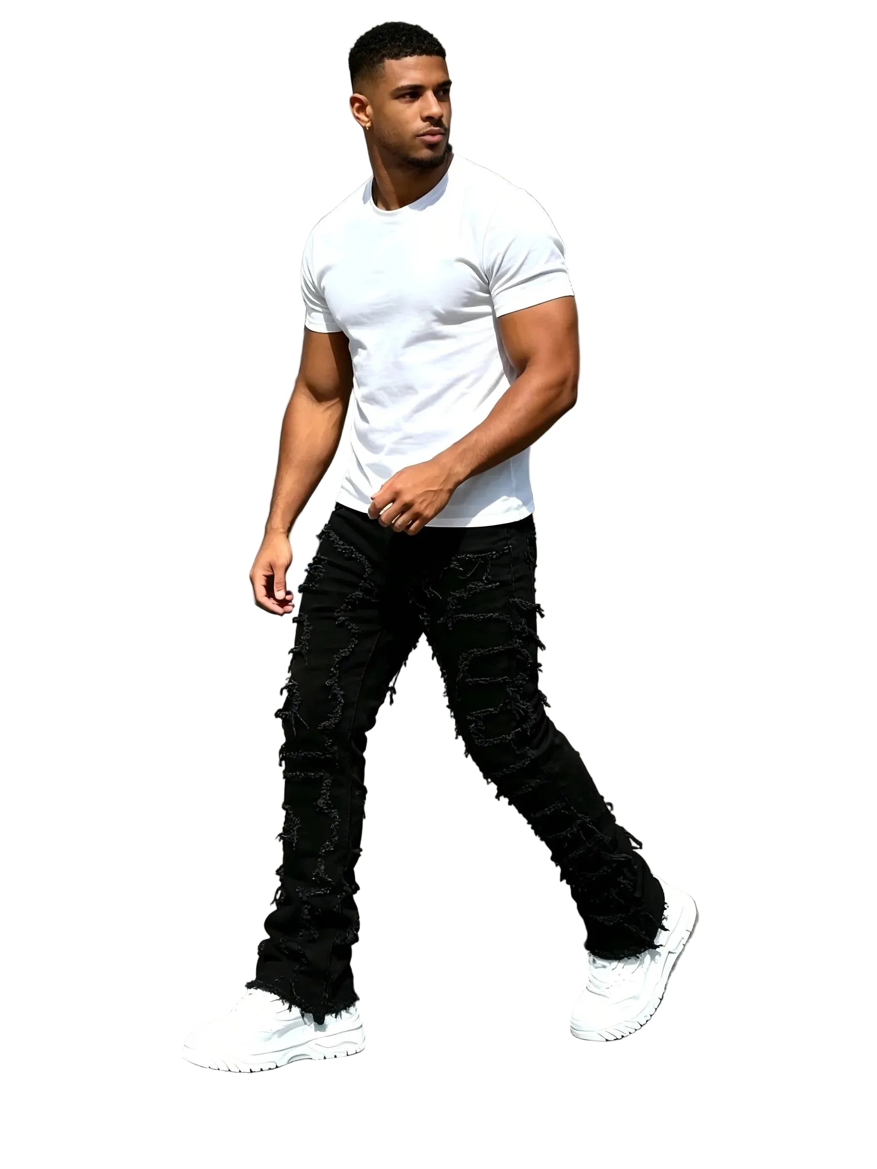 Men's Stacked Slim Denim Jeans with Frayed Finish and Contemporary Streetwear Fit