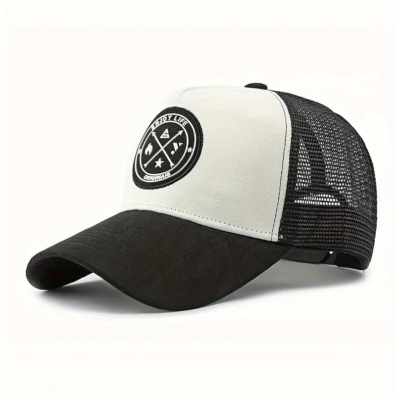 Patchwork Mesh Trucker Cap Adjustable Curved Brim Casual Outdoor Streetwear Hat