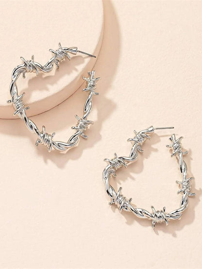 Barbed Wire Heart Hoop Earrings for Gothic Punk Alternative Fashion