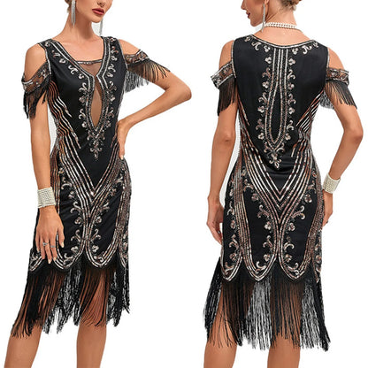 Elegant Gothic Fringe Dress with Anime-Inspired Vintage Party Styling