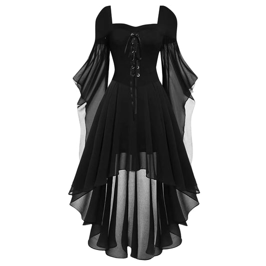 Layered Chiffon Gothic Dress with Elegant Dark Fashion Aesthetic