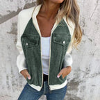 Women's Patchwork Denim Contrast Sleeve Button-Up Casual Streetwear Jacket
