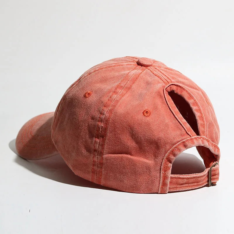 Washed Ponytail Baseball Cap Adjustable Curved Brim Casual Streetwear Outdoor Hat