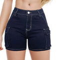 Women's High Waist Denim Style Shorts with Utility Pockets and Structured Everyday Fit