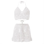 Bohemian Crochet Halter Bralette and Mini Skirt Two-Piece Beachwear Set
