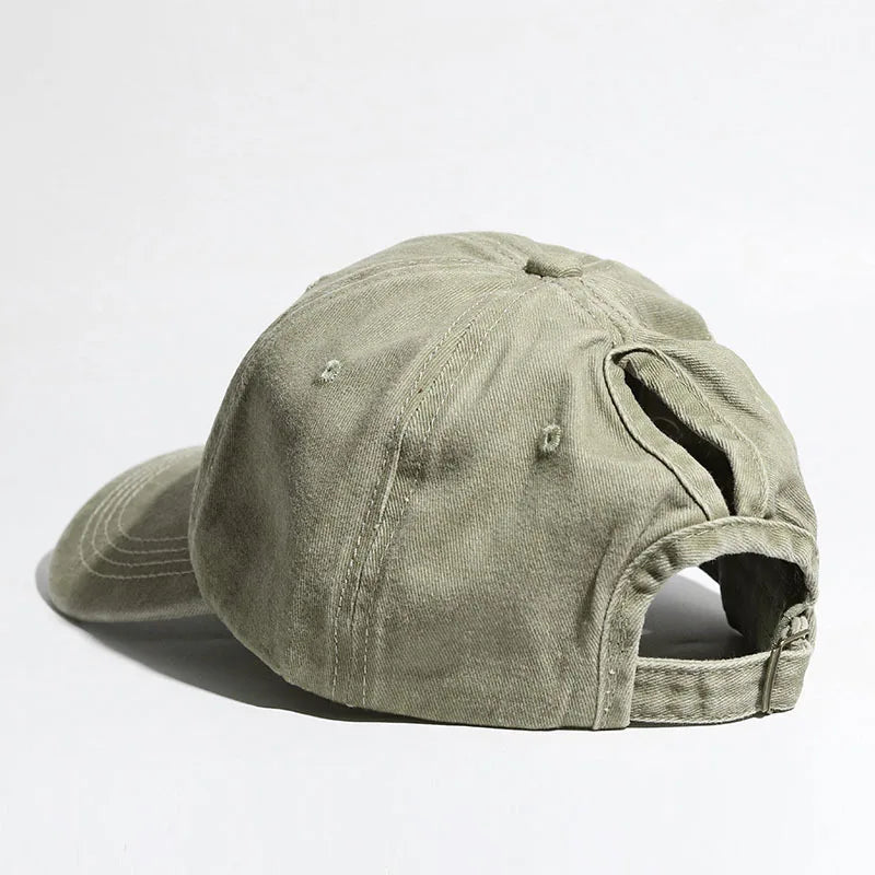 Washed Ponytail Baseball Cap Adjustable Curved Brim Casual Streetwear Outdoor Hat