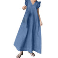 Oversized Denim Look Maxi Dress with Relaxed Fit and Petal Sleeves
