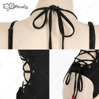 Women's Halter Cutout One-Piece Swimsuit with Decorative Side Ties and Statement Silhouette