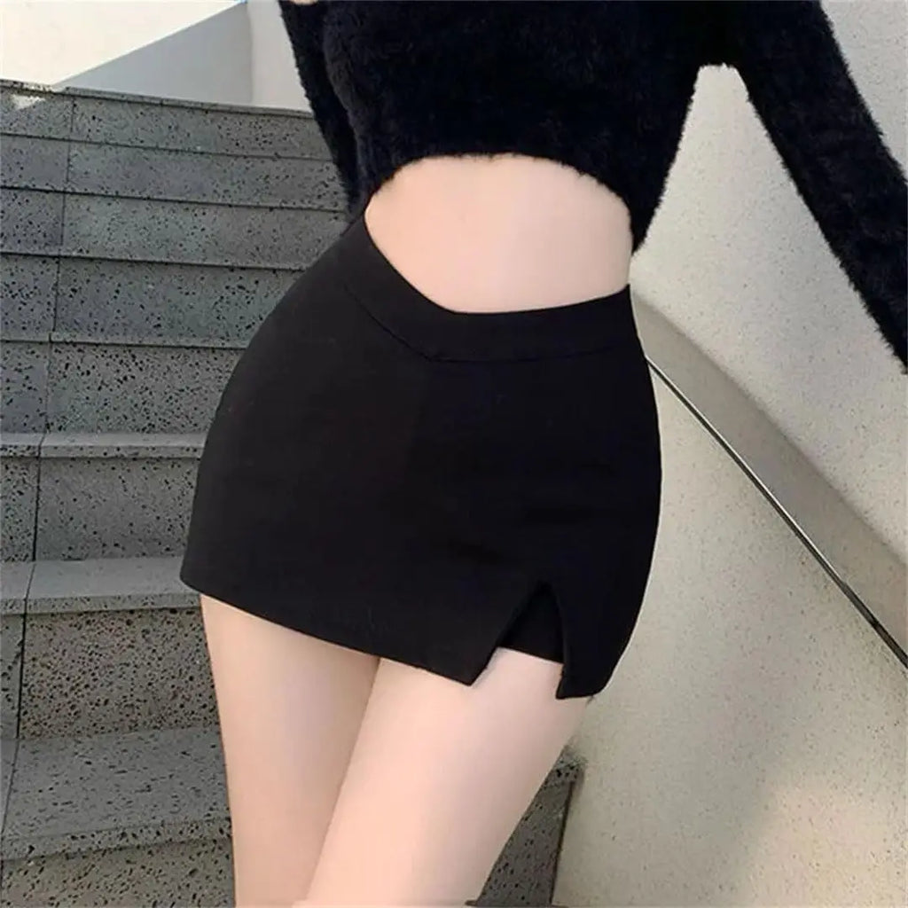 Asymmetrical High Waist Mini Skirt with Side Slit Slim Fit Silhouette