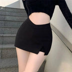 Asymmetrical High Waist Mini Skirt with Side Slit Slim Fit Silhouette