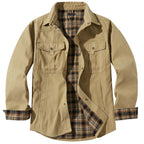 Men's Plaid-Lined Utility Overshirt Jacket with Vintage Casual Styling