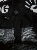 Men's Distressed Graphic Knit Cardigan Relaxed Fit Streetwear Sweater