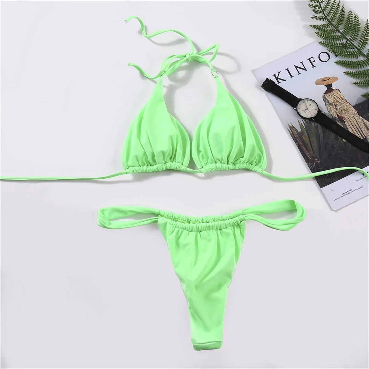 Solid Royal Blue Triangle String Bikini Set with Tie Fastenings