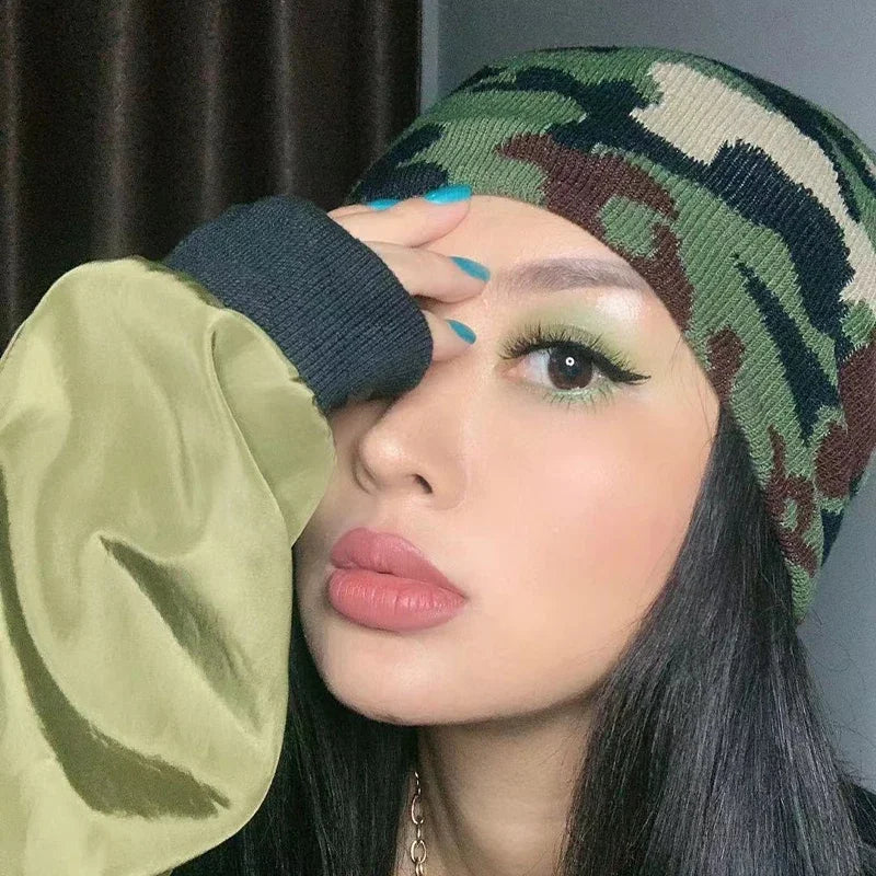 Camouflage Pattern Acrylic Knit Beanie for Contemporary Streetwear Winter Casual Everyday Fashion Style
