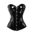 High-Shine Black Faux Leather Overbust Corset with Sweetheart Neckline and Front Busk