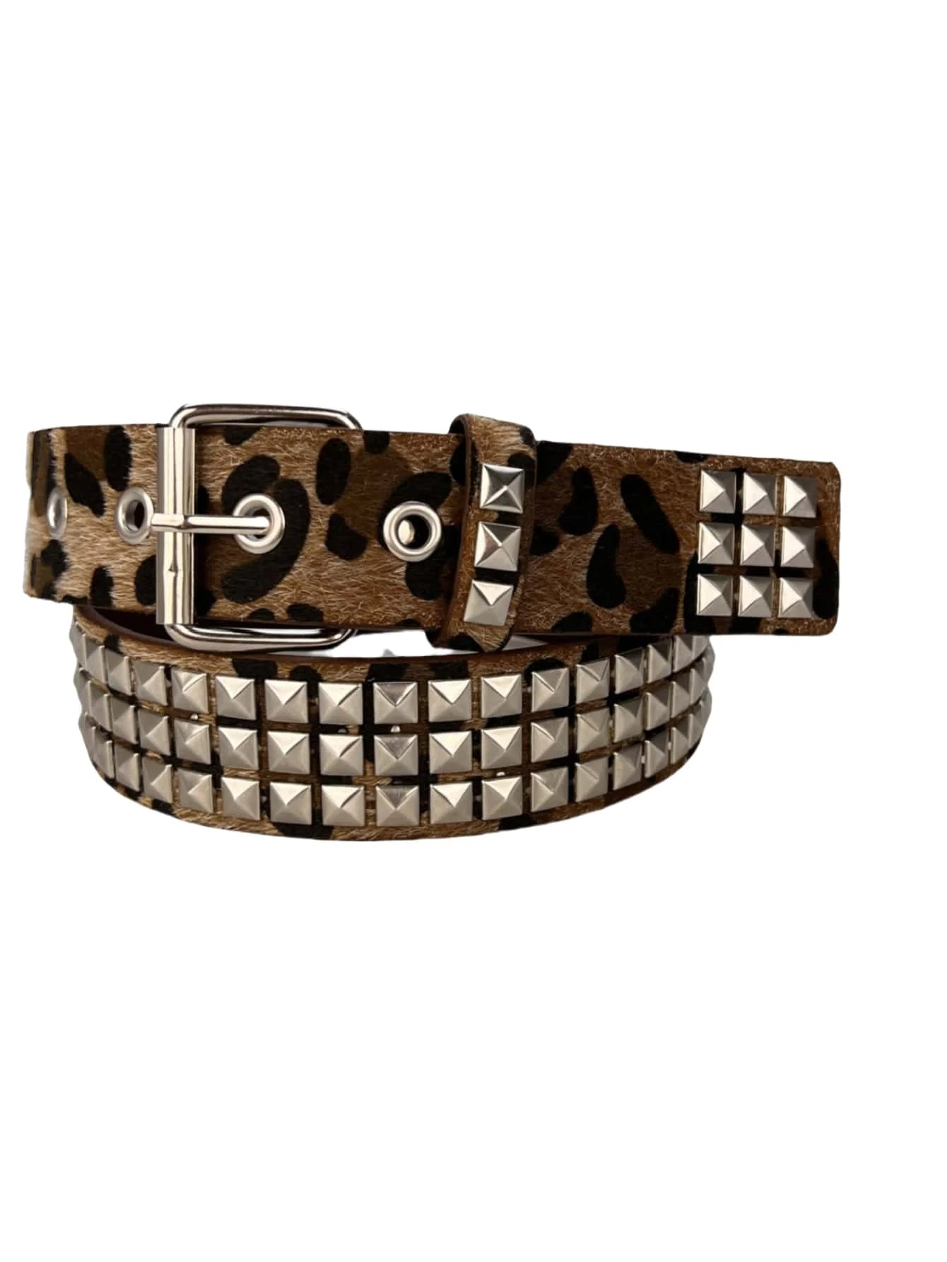 Animal Print Studded Belt for Punk, Y2K and Alternative Fashion