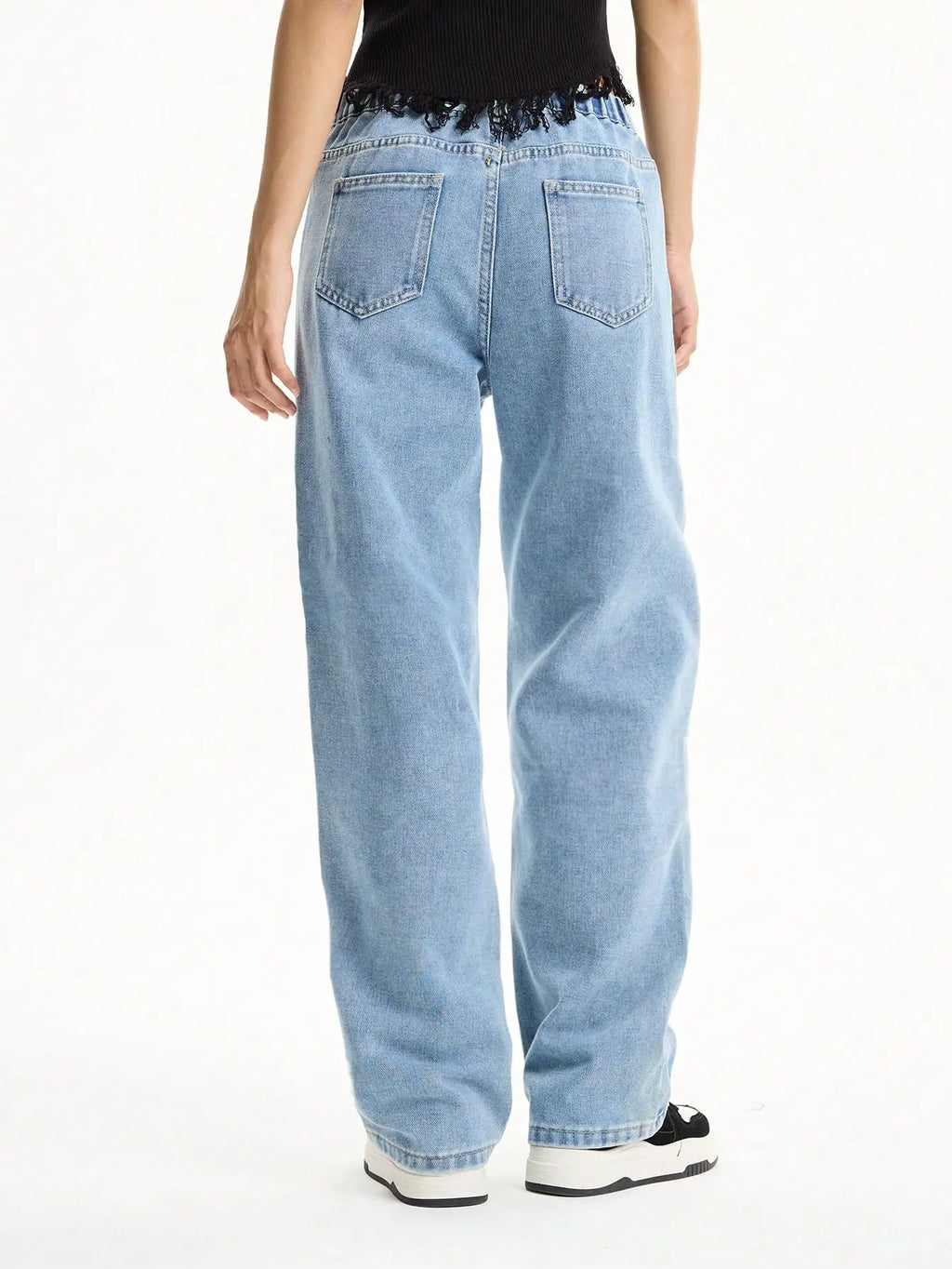 Women's Mid-Rise Loose Straight Leg Floral Embroidered Wide-Leg Denim Jeans for Casual Streetwear